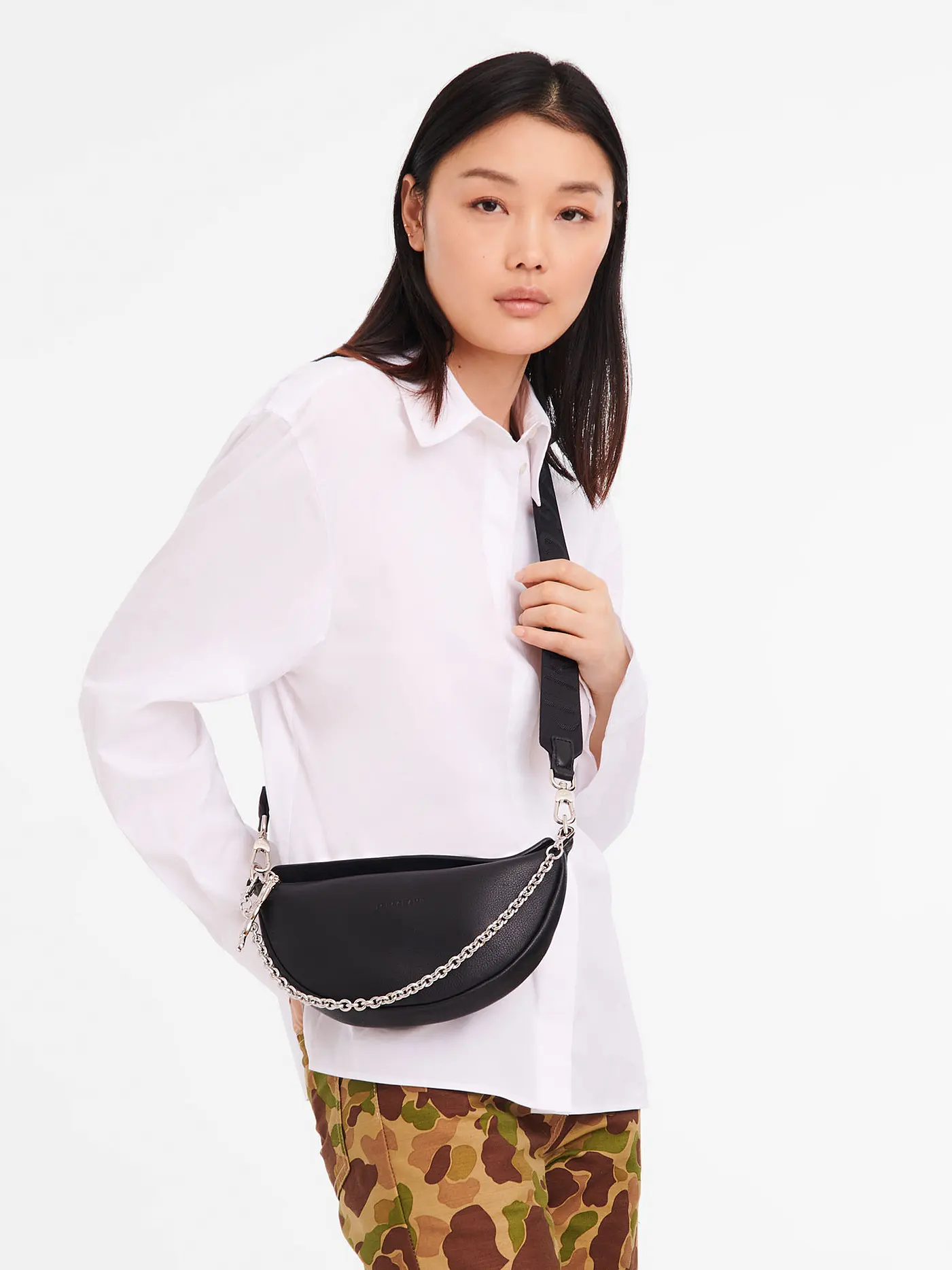 LONGCHAMP | Smile Umhängetasche Small, Blanc | schwarz